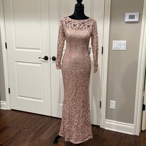 Marina lace and sequin long dress. NWT size xs color is a dusty rose.